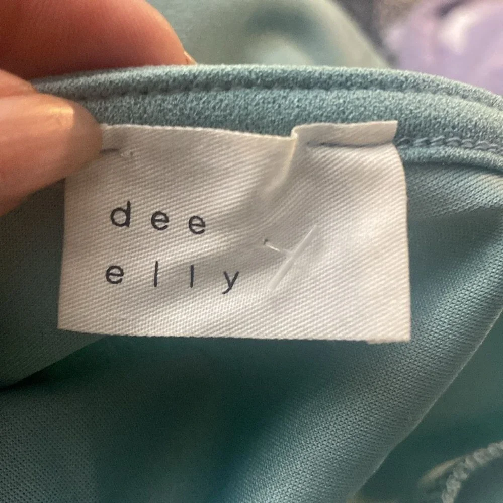 Dee Elly Faux Dress Romper Shorts, Zipper Back, Side Tie, Aqua Color, Small NWOT